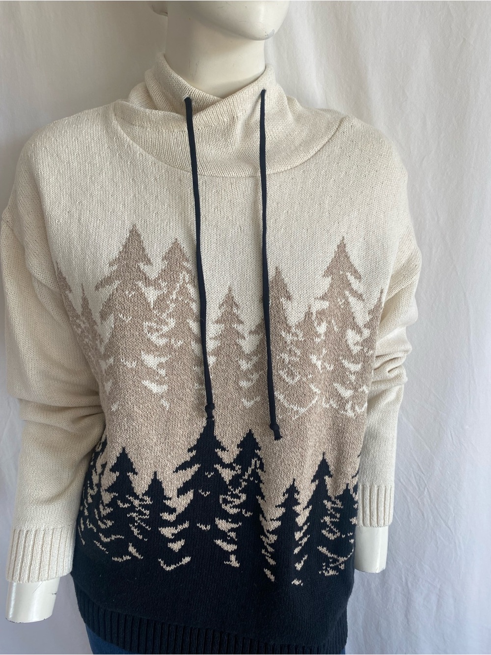 Cotton Country Forest Knit Cowl Neck Sweater Cabin Cottagecore Made in Canada - Picture 2 of 8